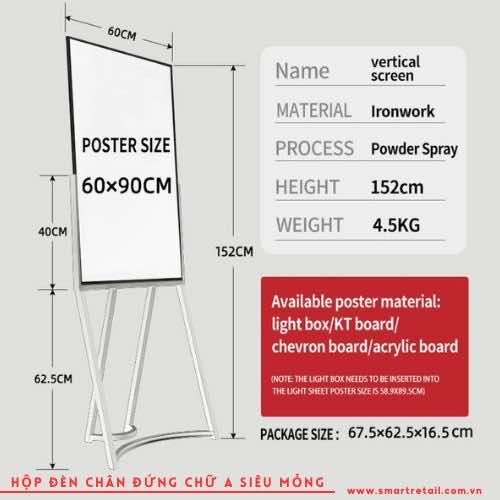 Ảnh 5 của Hộp đèn Led siêu mỏng chân đứng chữ A LA69 dễ dàng tháo lắp
