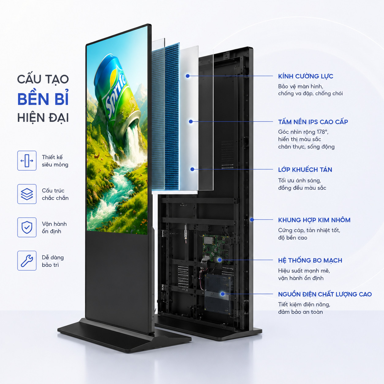 Ảnh 3 của Màn hình quảng cáo chân đứng 49 inch viền 2cm