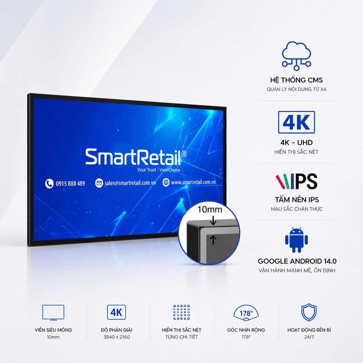 Ảnh 2 của Màn hình quảng cáo treo tường viền 10mm - LCD Wall Mounted 10mm Bezel